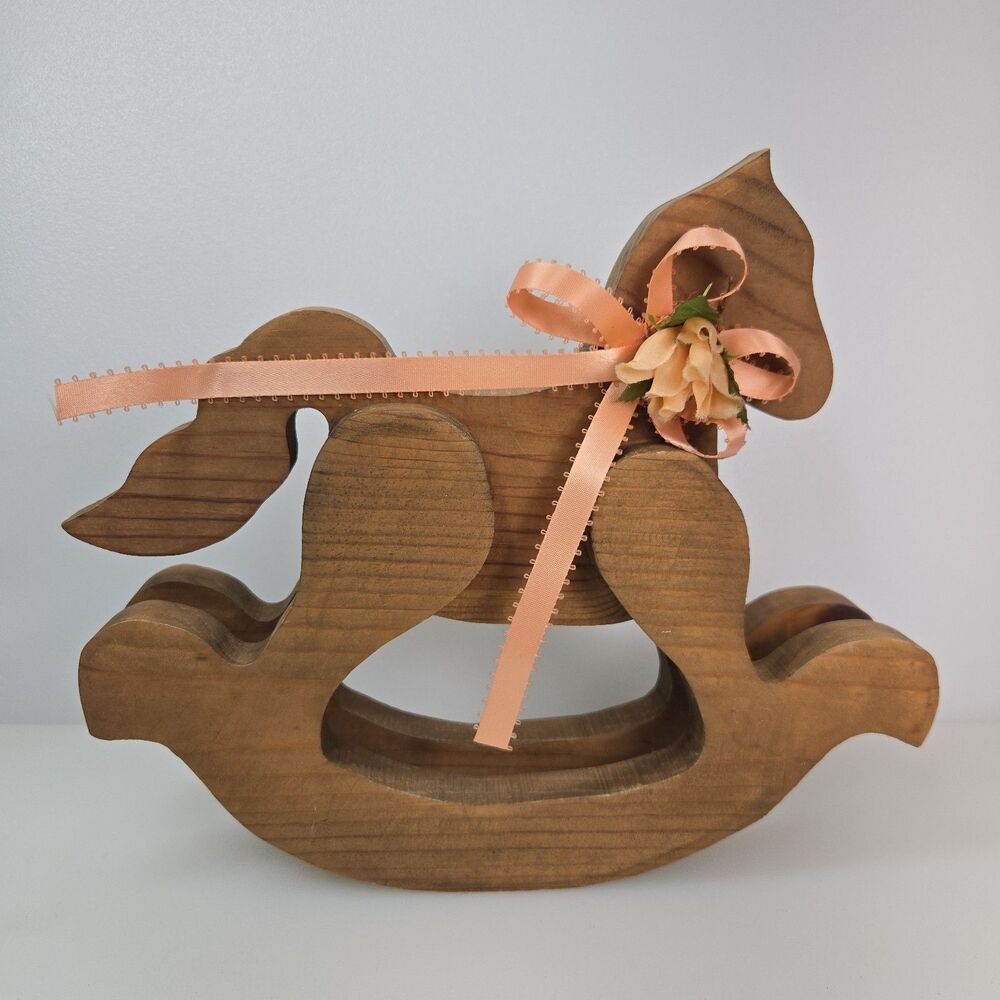VTG Handmade Wood Rocking Horse Decor 9" Rustic Farmhouse Nursery Shelf Sitter